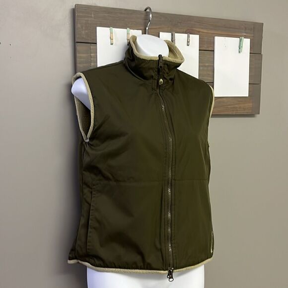 Nike Reversible Olive Tan Two Fabric Mock Neck Two Way Full Zip Up Vest- Small - Picture 3 of 14